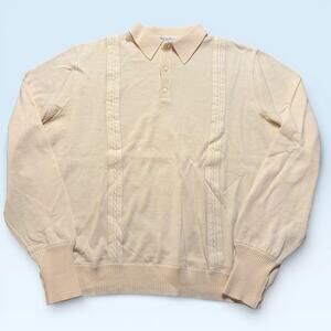 St. Croix Knits Sweater Mens 2XLT Beige Collared Knit Pullover Long Sleeve USA